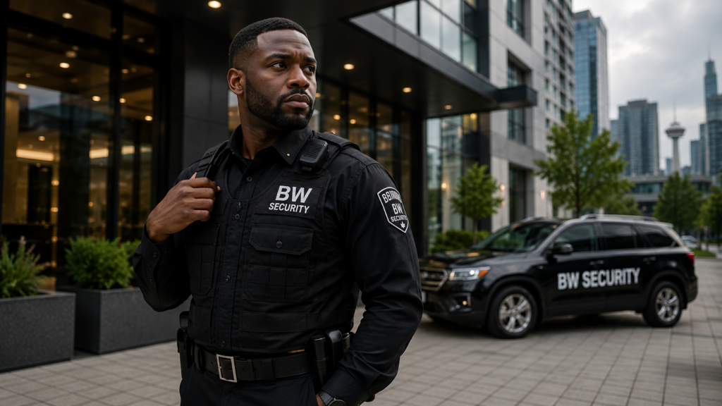 BW Security officer providing commercial building security services in Vancouver