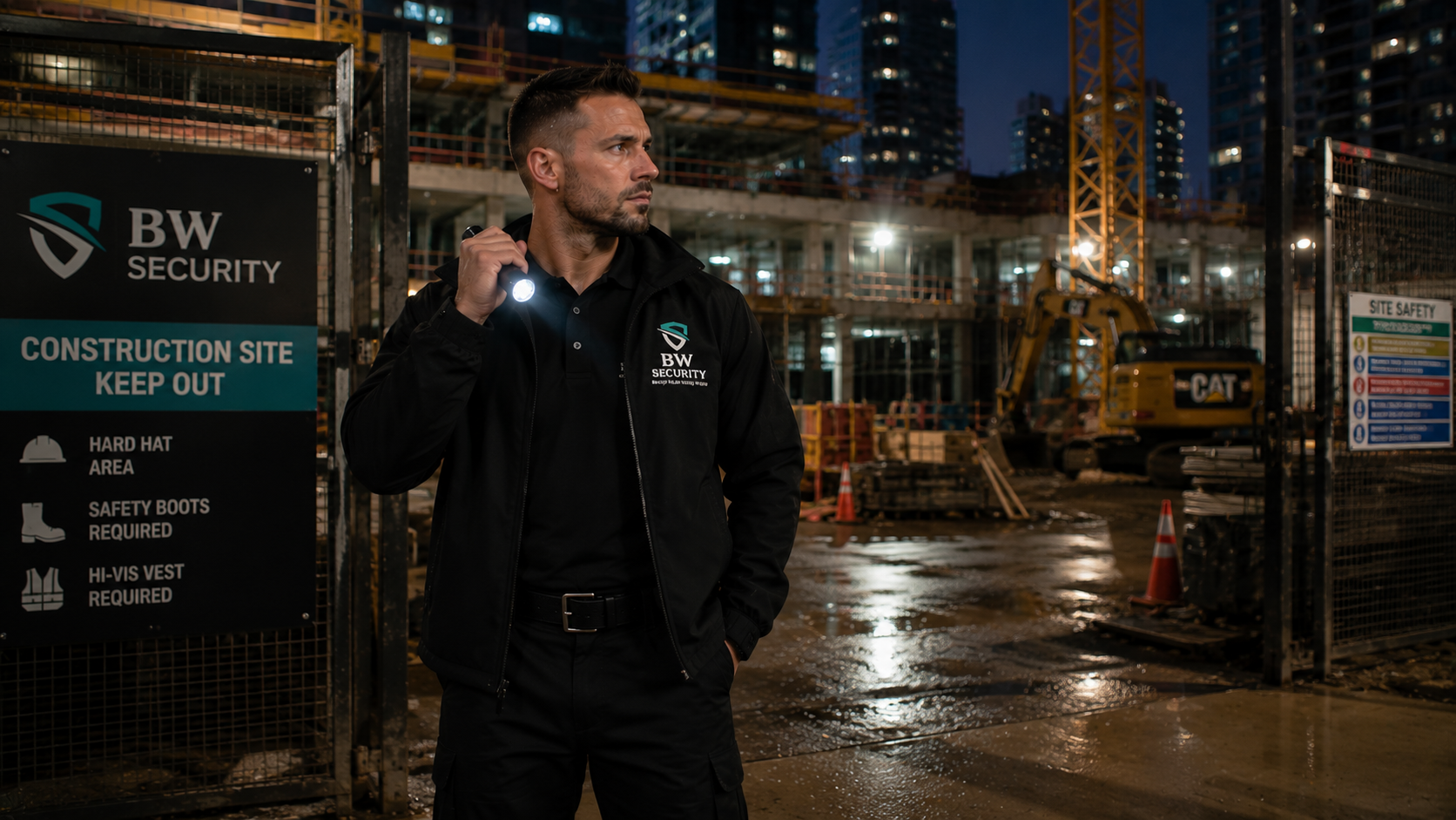 BW Security guard monitoring a Vancouver construction site