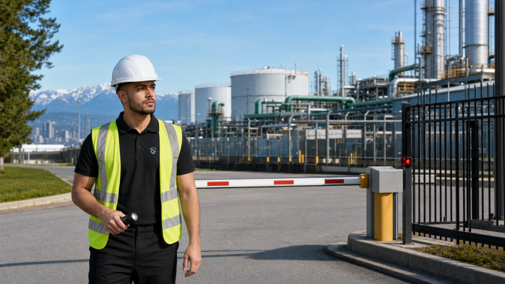 BW Security Services guard monitoring access at a Vancouver industrial refinery